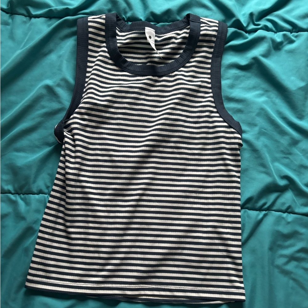 Yogalicious Navy and White Striped Tank Top